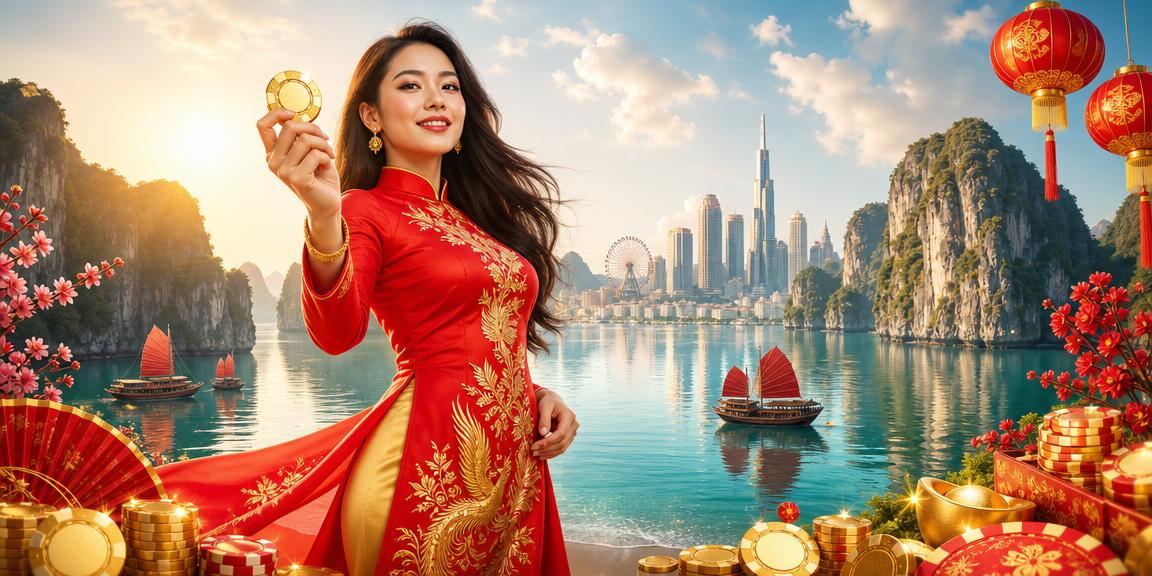 Cô gái áo dài nhận cashback bonus dịp lễ hội trên vịnh Hạ Long